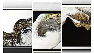 3 Amazing Black/White/Silver/Gold Fluid Pour Compilation Video - Acrylic Pour