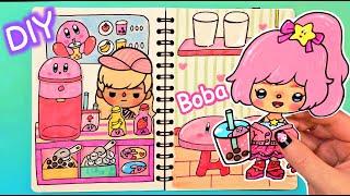 Paper diy️Kirby Bubble Tea Cafe 버블티 종이 놀이 ASMR Toca Boca #tutorial