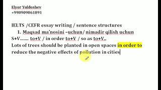 IELTS / CEFR writing task 2 / Essay writing / Sentence structures Part 1- Insho yozish - Maqsad