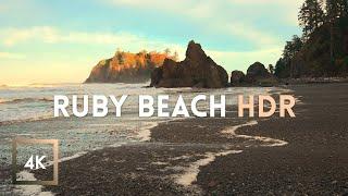 Ruby Beach - Relaxing Morning Walk in Olympic National Park Ocean Sounds HDR