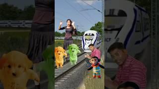  cute baby dog & girl stop the train by dance #shorts #train