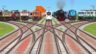 9 Indian Trains Crossing On Indian Bumpy Railroad Crossings// train simulator gameplay 2024