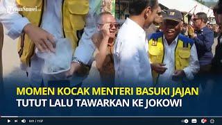 Momen Kocak Menteri PUPR Basuki Jajan Tutut Lalu Tawarkan ke Presiden Jokowi saat Kunker