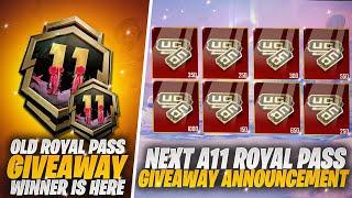 A11 Royal Pass Giveaways | Get Free Uc In Pubgm | Old Royal Pass Winners Announcement | Pubgm