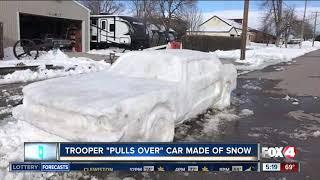 Trooper "pulls over" car made of snow