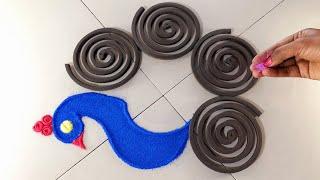 Simple, 2 Unique peacock rangoli | Rangoli kolam | Satisfying Sand Videos | SR Rangoli