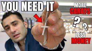 HIGHLY RECOMMENDED 14K VS Princess Cut DIAMOND CROSS + White Gold Miami Cuban Chain !