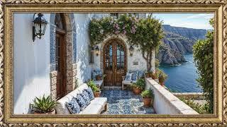 Greek Balcony View | TV Art Screensaver | 8 Hours Framed Painting | TV Wallpaper | 4K