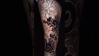 Peony and clouds irezumi  leg sleeve tattoo  session by Dana Helmuth. #irezumi #japanesetattoo