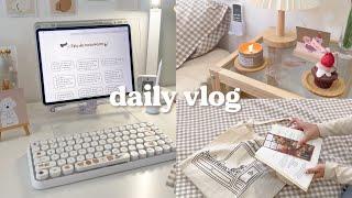 vlog  romanticizing my studying, matcha drinks, reading habits, galaxy lamp, college life 