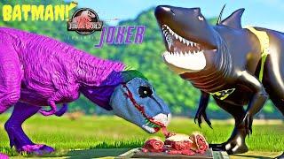 TREX JOKER vs BATMAN MEGALODON Moded Dinosaurs Fight in JWE #shorts