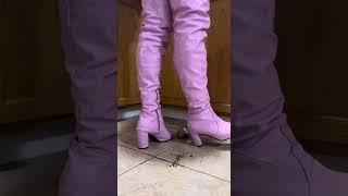 My squeaky long violet latex patent heel boots. 