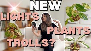 New GROW LIGHTS, New PLANTS, New TROLLS?! Plant Shelf | Repotting | Houseplant Care Routine + Tips