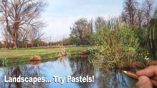 Landscape Painting with Pastels | Give them a Try... Trees & water ~ Part 3 Pastel Painting Tutorial