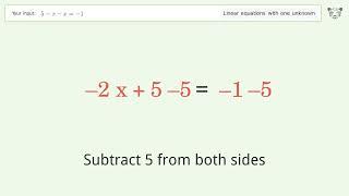 Solve 5-x-x=-1: Linear Equation Video Solution | Tiger Algebra