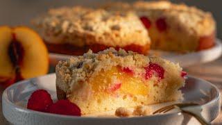 Peach and Raspberry Streusel Cake Recipe | Easy Summer Fruit Dessert