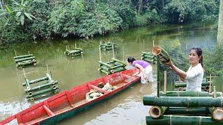 Build underwater pillars with bamboo and stone - Plan to grow vegetables on water, Ut Farm