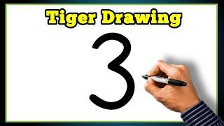 How to DrawTiger with number 3 | Easy Tiger Drawing | Simple Tiger Drawing | Tiger Day Drawing