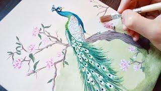 Peacock And Magnolia Tree / Acrylic Painting Techniques/ Acrylic Painting