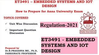 Anna University Exam Preparations - ET3491 Embedded Systems and IOT Desgin Important Questions