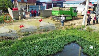 Start New Skillful Project, Landfill Up by KOMATSU D20-P bulldozer & 5Ton Land Truck into flood area