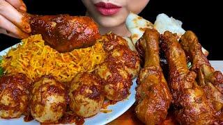 MUKBANG EATING||SPICY BOILED CHICKEN EGG, CHICKEN CURRY, BUTTER NAAN & BIRYANI RICE