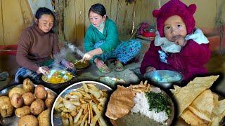 Home made  FRENCH FRIES & Papad With Rice Cooking & eating in Village Kitchen || New Nepali Vlogs