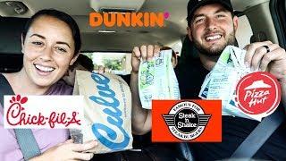 Letting the Person IN FRONT of us Decide what we EAT for 24 hours ! | Drive Thru Challenge