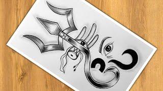 Mahadev And Om Drawing Easy | How To Make Half Lord Shiva And Trishul | Step By Step | Pencil Sketch