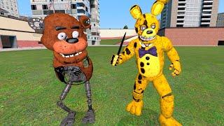 The animatronics from the movie are chasing us in the Garry's Mod sandbox FNAF COOP