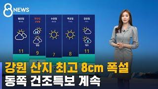 [날씨] 강원 산지 최고 8cm 폭설…동쪽 건조특보 계속 / SBS