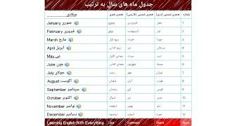 جدول ماه های سال Table of months of the year