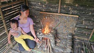 building a stone stove in a bamboo house - single mother