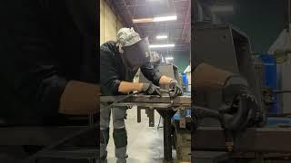 Plasma cutting through 0.75inch plate steel.