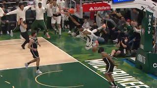 James Harden trying to stop Giannis on a fast break dunk  Nets vs Bucks