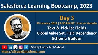 Day 3 | Salesforce Bootcamp 2023 | Text, Picklist,Global Value Set, Field Dependency, Schema Builder