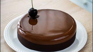 Chocolate Cherry Mousse Cake. Chocolate Mirror Glaze. Cherry Mousse