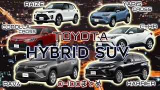 トヨタ　ハイブリッド SUV　0-100まとめ　フル加速  ライズ　ヤリスクロス　C-HR　カローラクロス　RAV4　ハリアー　加速比較