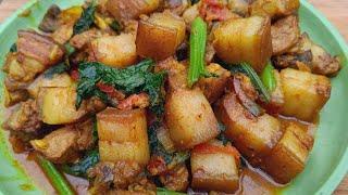 Pork with Mustard Leaves | Pork Cook with Mustard Greens | Pork recipe |