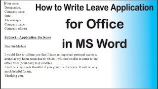 How to write leave application for office in ms word | How to write application for office leave