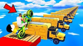 SHINCHAN AND FRANKLIN TRIED THE GOLDEN TRUCKS JUMP PARKOUR CHALLENGE BY BIKES & CARS IN GTA 5