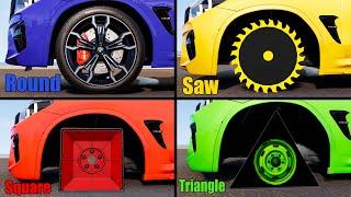 Round Wheel vs Saw Wheel vs Square Wheel vs Triangle Wheel #2 - Beamng drive