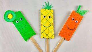 Easy Summer Fruit Popsicle stick crafts for kids| kiwiPineappleOrangePopsicle stick activities