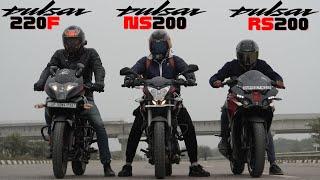 Bajaj Pulsar RS200 vs Pulsar 220F vs Pulsar NS200 Drag Race