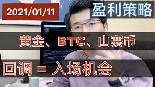 BTC大回调终于来了, 牛市回调即是买入良机. 黄金给到最佳入场机会. 20210111. #比特币行情走势#黄金行情走势