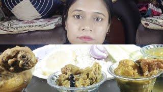 Big Bites Eating Rice With Spicy Chicken  Kosha,Baush Fish Curry, Dal, Lau Ghonto #asmr #mukbang