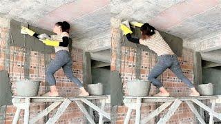 Young girl with great cement mortar skills-Great engineering in construction PART 8