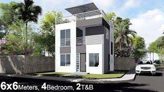 Small House Design Idea with 4 Bedrooms (6x6 meters)