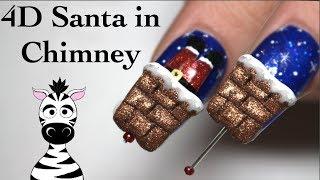 4D Santa Claus in a Chimney Acrylic Nail Art Tutorial | Christmas