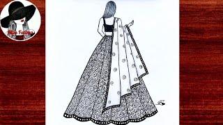 How to Draw a Girl with Lehenga | Traditional girl | How to Draw a Girl with Traditional dress